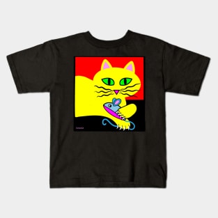 Yellow Cat with Catnip Mouse Kids T-Shirt